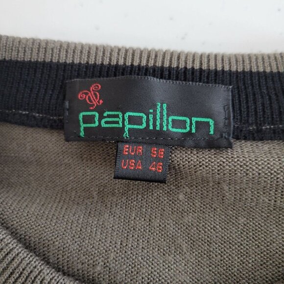 Papillon Sweater Mens XL EU 46 Wool Blend Textured Leather Suede Patch Warm Base - Picture 4 of 5